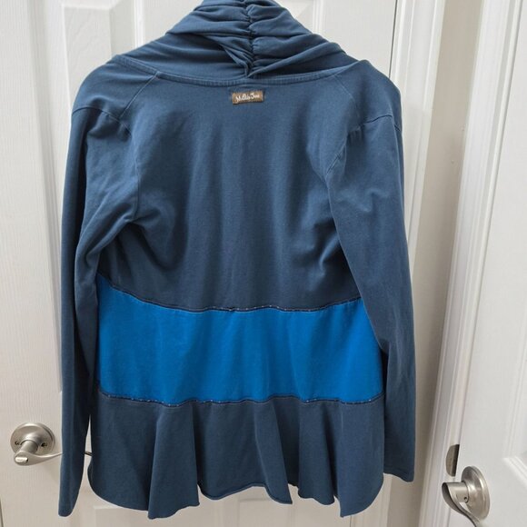 Matilda Jane Womens Open Front Cardigan Size S Blue Teal Draped Tiered Ruched - Picture 2 of 7